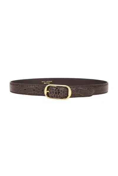 Nili Lotan Reine Embossed Croc Belt In Espresso