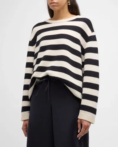 Nili Lotan Striped Cashmere Crewneck Sweater In Ivory Navy