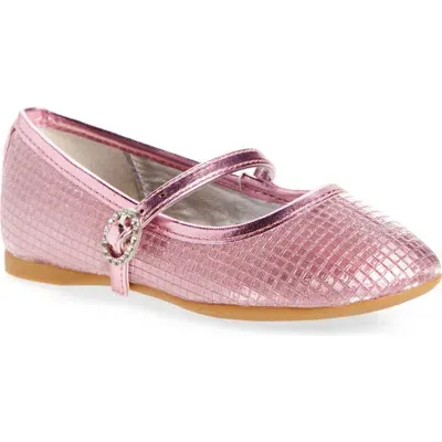 Nina Kids' Araceli Metallic Mary Jane Flat In Pink Glitter