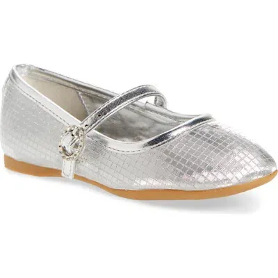 Nina Kids' Araceli Metallic Mary Jane Flat In Silver Glitter