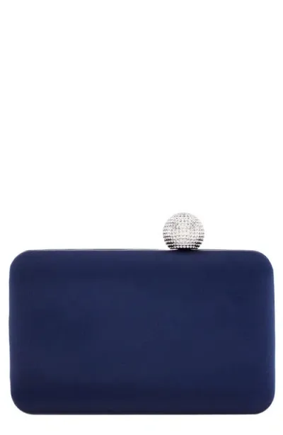 Nina Satin Minaudiere With Crystal Clasp In New Navy