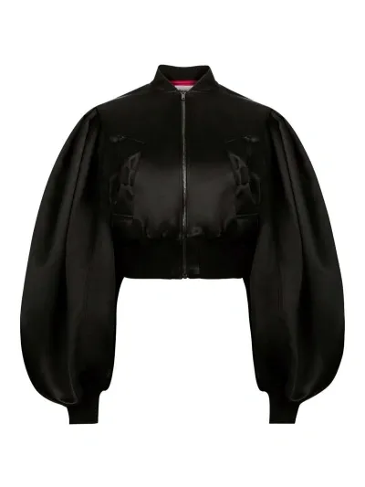 Nina Ricci Satin Cropped Bomber In Black