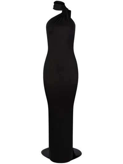 Nina Ricci Scarf-detailing Halterneck Maxi Dress In Black  