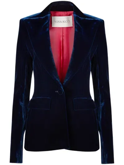 Nina Ricci Single-breasted Velvet Blazer In Blue