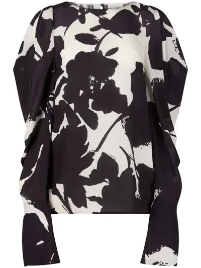 Nina Ricci Floral Puff-sleeve Blouse In Black