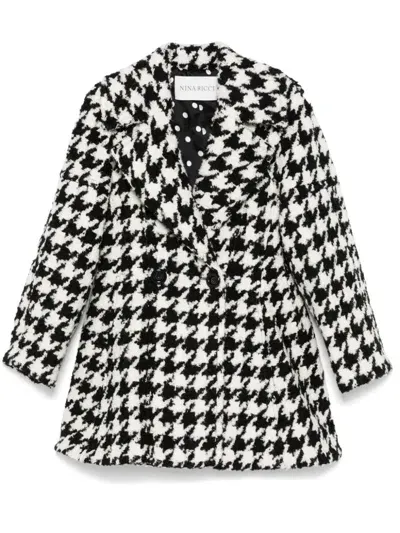 Nina Ricci Houndstooth Coat In Black