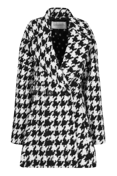 Nina Ricci Houndstooth Coat In White