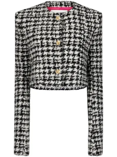 Nina Ricci Houndstooth Tweed Crop Jacket In M1090 White Black