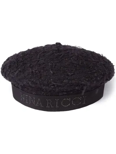 Nina Ricci Logo Tweed Beret In Black