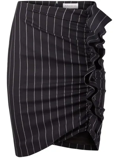 Nina Ricci Pinstriped Draped Skirt In Black