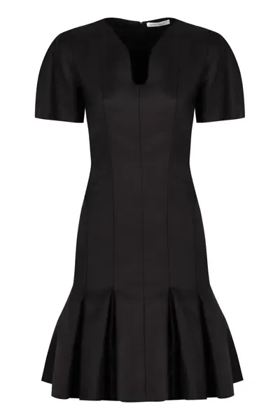 Nina Ricci Peplum Virgin Wool Dress In Black