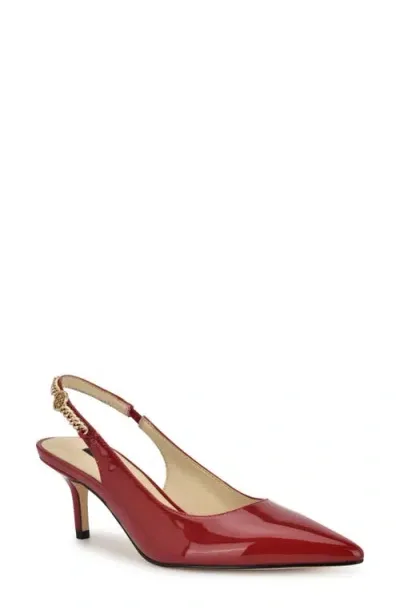 Nine West Annae Slingback Pointed Toe Pump In Med Red