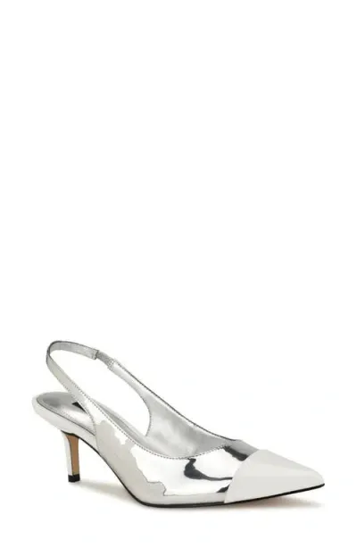 Nine West Awaie Slingback Pointed Cap Toe Pump In Gold,silver Mirror Metallic