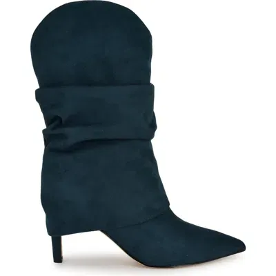 Nine West Glitch Slouchy Foldover Shaft Pointed Toe Boot In Dark Blue