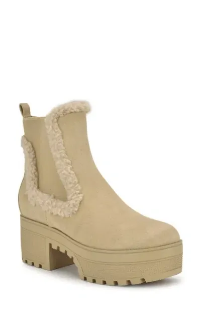 Nine West Haray Faux Shearling Lug Sole Chelsea Boot In Natural