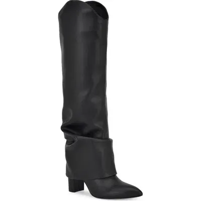 Nine West Lindey Foldover Shaft Pointed Toe Knee High Boot In Black