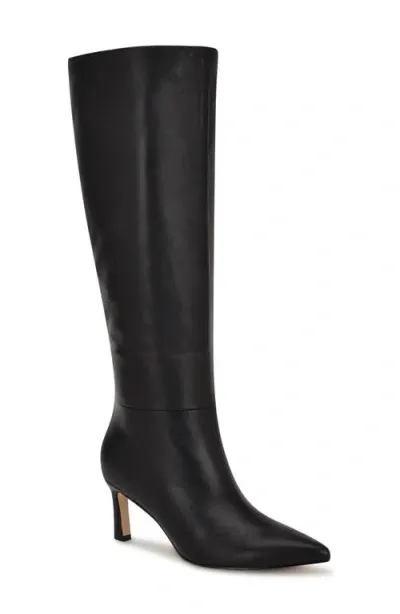 Nine West Lorthey Pointed Toe Knee High Boot In Black Leather