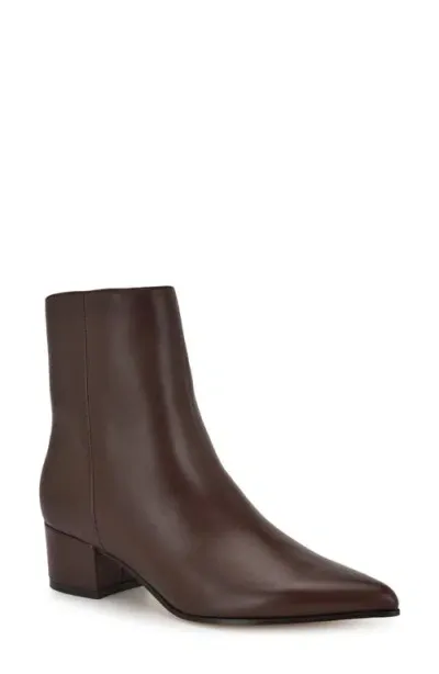 Nine West Maribu Pointed Toe Bootie In Dark Brown Leather