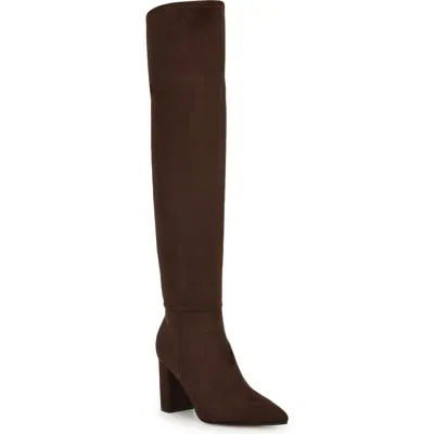 Nine West Miykah Pointed Toe Over The Knee Boot In Dark Brown