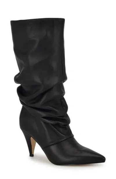 Nine West Primer Slouch Pointed Toe Boot In Black Leather