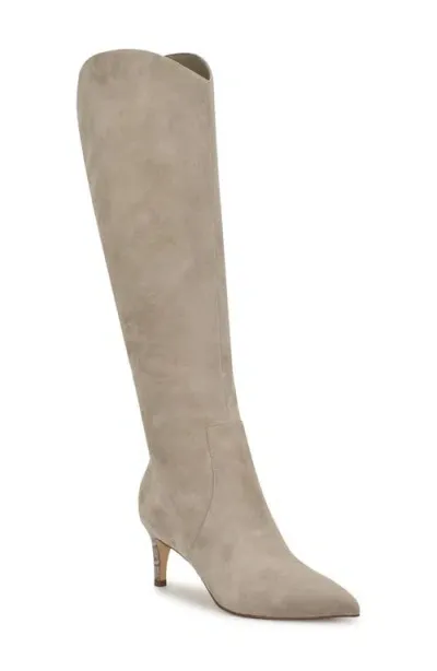 Nine West Sirena Pointed Toe Knee High Boot In Taupe Suede