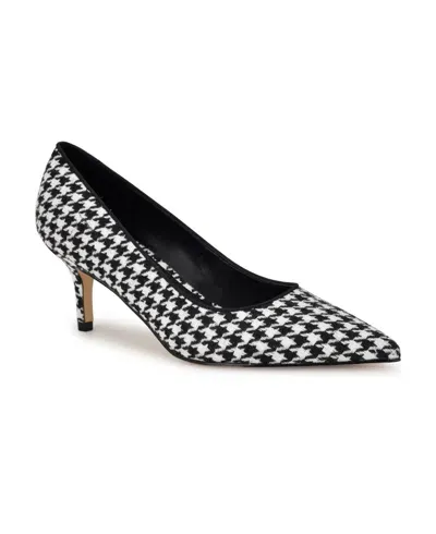 Nine West Women's Arlene Kitten Heel Pointy Toe Pumps In Black,white Houndstooth