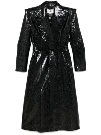 Nissa Faux-leather Trench Coat In Black