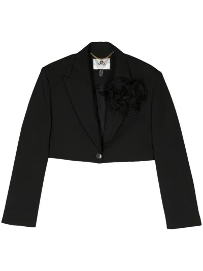 Nissa Floral-appliqué Single-breasted Blazer In Black