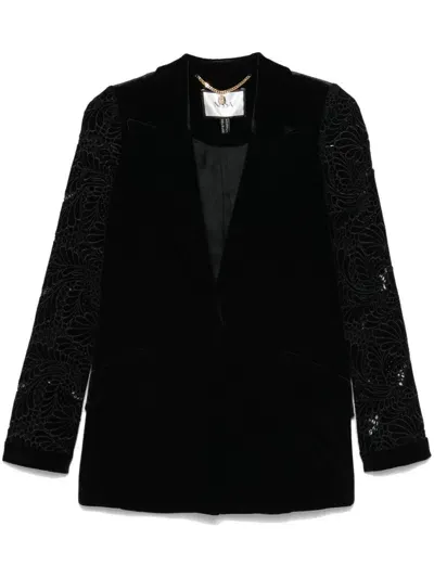 Nissa Floral-embroidered Blazer In Black