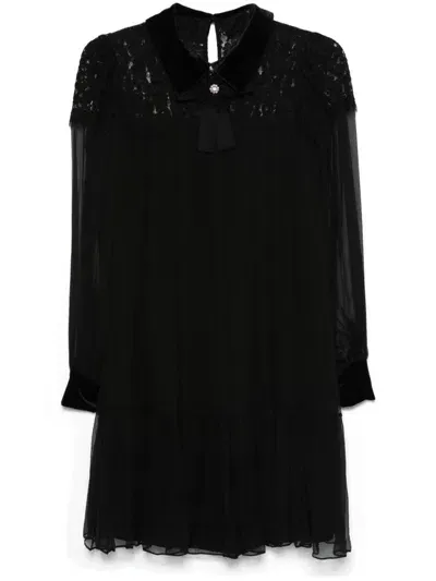 Nissa Lace-panel Silk Midi Dress In Black