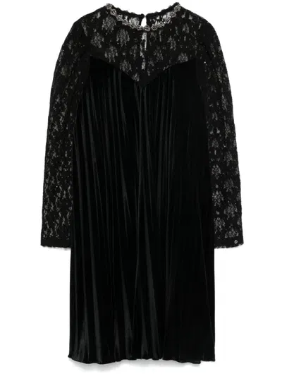 Nissa Pleated Velvet Dress In Black