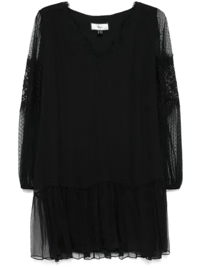 Nissa Semi Sheer-sleeve Mini Dress In Black