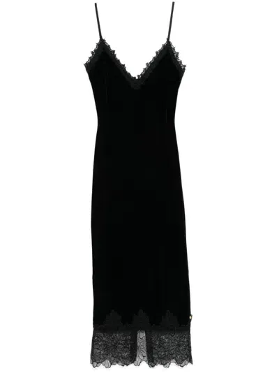 Nissa Velvet Midi Dress In Black