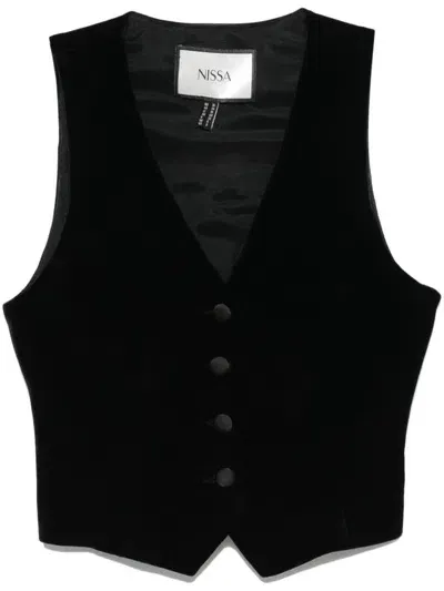 Nissa Velvet V-neck Waistcoat In Black