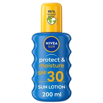 Nivea Sun Protect & Moisture Sun Cream Spray Spf30 200ml In White