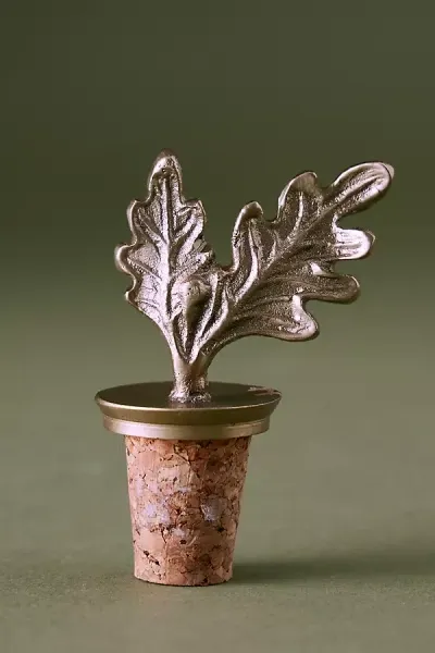 Nkuku Oak Leaf Brass Bottle Stopper