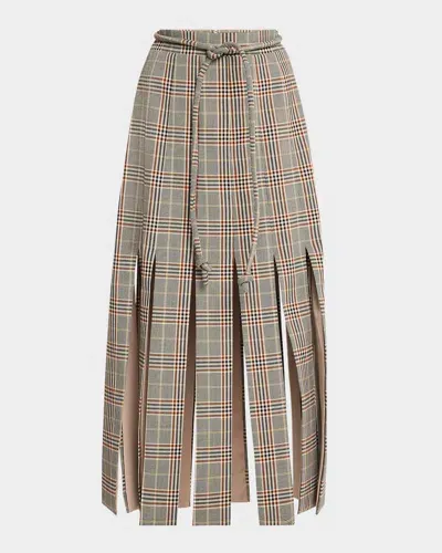 No Pise La Grama Flora Plaid Split-hem Skirt In Grey Plaid