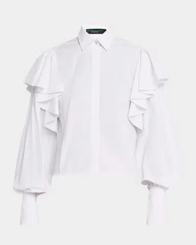 No Pise La Grama La Sabana Ruffle Long-sleeve Shirt In White