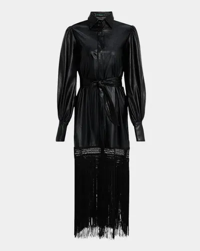 No Pise La Grama La Victoria Long-sleeve Fringe Dress In Black