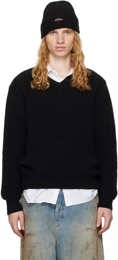 Noah Black V-neck Shaker Stitch Sweater