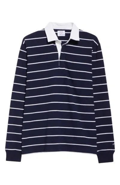 Noah Classic Stripe Rugby Shirt In White/navy