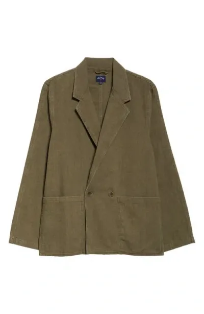 Noah Double Breasted Cotton Twill Sport Coat In Dark Olive