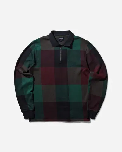 Noah Men S Buffalo Plaid Zip Polo Navy / Burgundy / Green In Multicolor