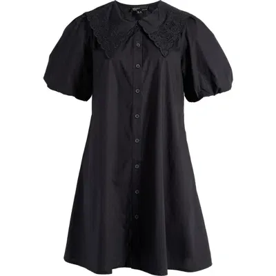 Nobody's Child Bridget Embroidered Puff Sleeve Cotton Shirtdress In Black