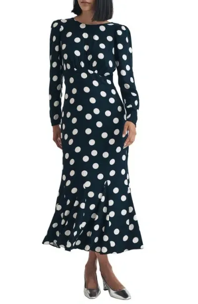 Nobody's Child Sally Polka Dot Long Sleeve Mermaid Dress In Black