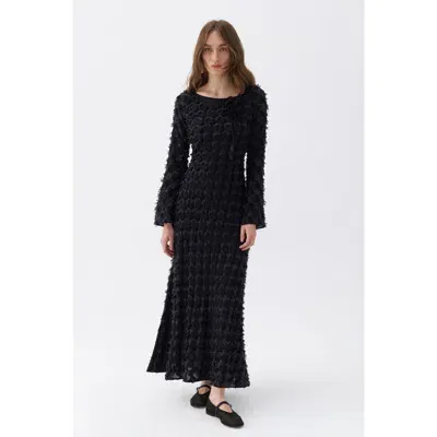 Nocturne Backless Long Sleeve Maxi Dress In Black