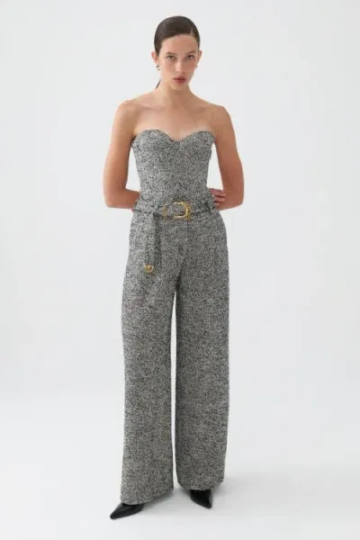 Nocturne Belted High Waist Pants In Grey