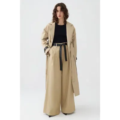 Nocturne Double Sided Belted Trench Coat In Olive Green