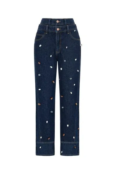 Nocturne Double Waist Accessory Detailed Jeans In Blue