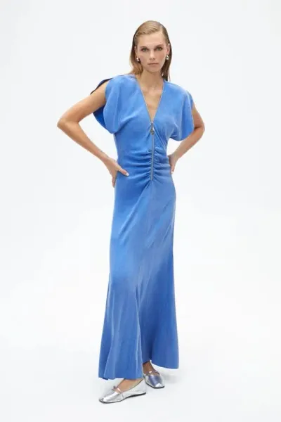 Nocturne Draped V-neck Dress In Blue